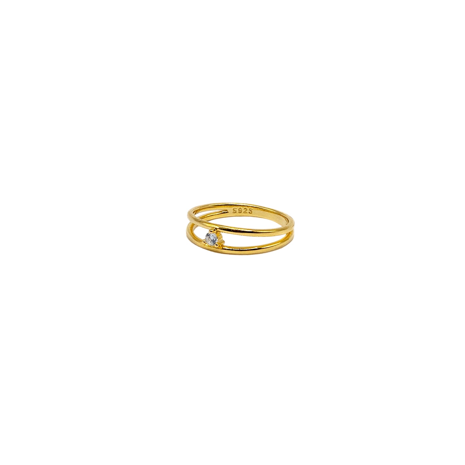 ANILLO MINIMAL ORO (doble fino + 1 circonio)