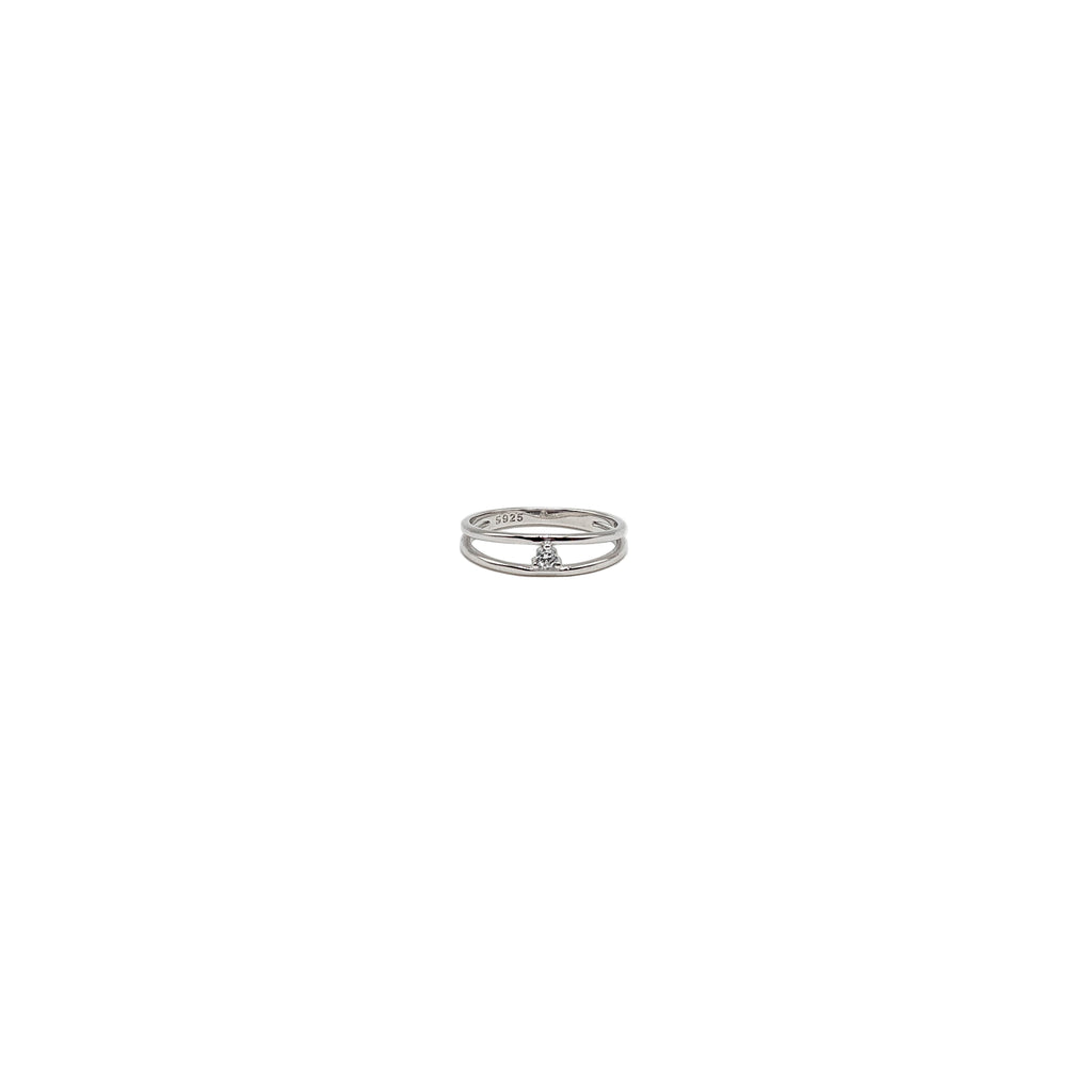 ANILLO MINIMAL PLATA (doble fino + 1 circonio)