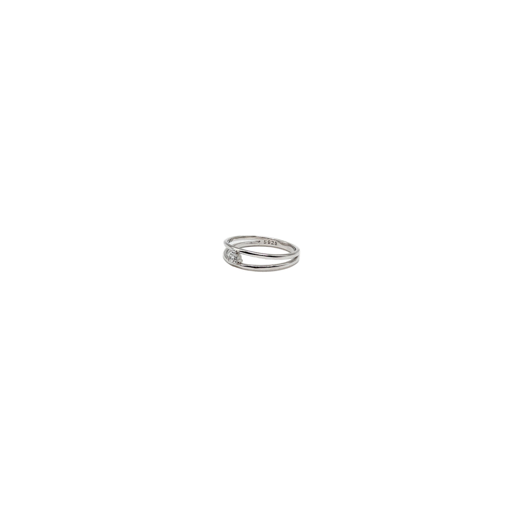 ANILLO MINIMAL PLATA (doble fino + 1 circonio)